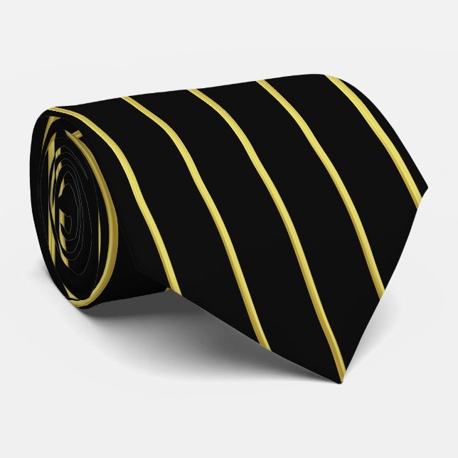 Black and Faux Gold Vertical Striped Pattern Neck Tie (Rolled)
