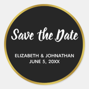 Black and Faux Gold Wedding Save the Date Classic Round Sticker