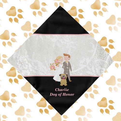 Black and Faux Lace Dog of Honor Bride Groom Bandana
