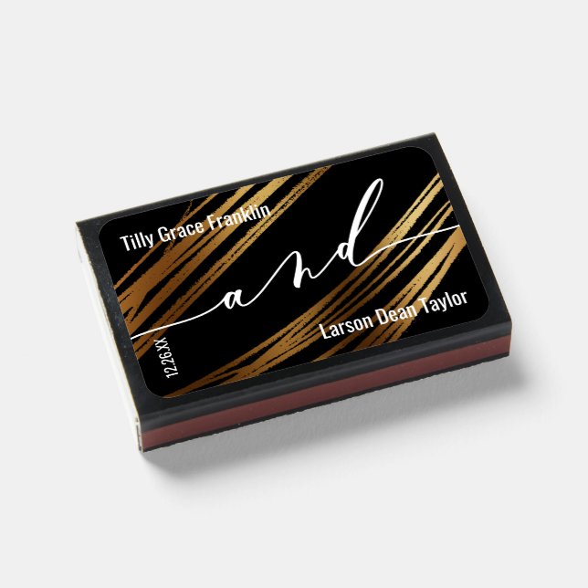 Black and Faux Metallic Gold Lines Simple Modern Matchboxes (Front Closed)