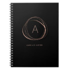 Black and Faux Rose Gold Monogram