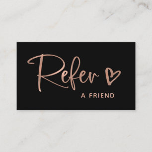 Black and Faux Rose Gold Script and Heart Referral Card