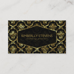 Black And Faux Shiny Gold Floral Ornate Damasks Business Card