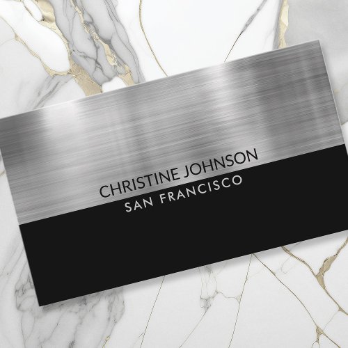 black and faux silver foil business card