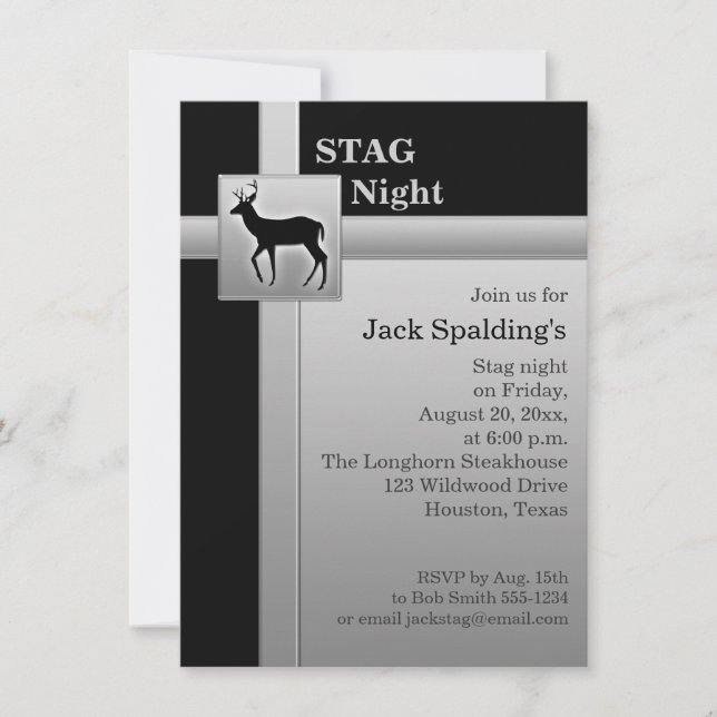 Black and FAUX Silver Gray Stag Invitation (Front)