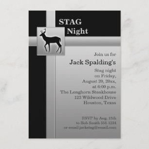 Black and FAUX Silver Gray Stag Invitation