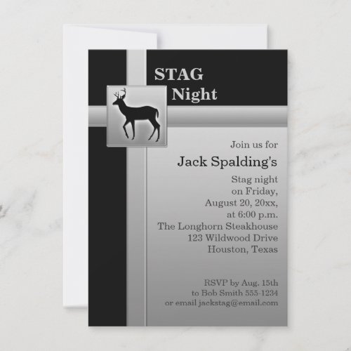 Black and FAUX Silver Gray Stag Invitation