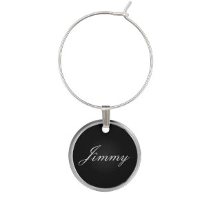 Black and Faux Silver Metallic Trim Personalize Wine Charm