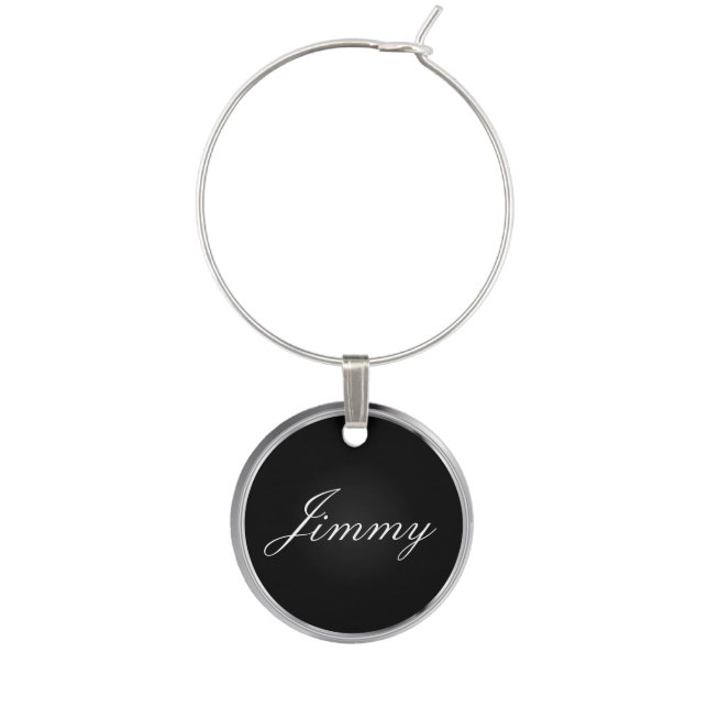 Black and Faux Silver Metallic Trim | Personalize Wine Charm (Front)