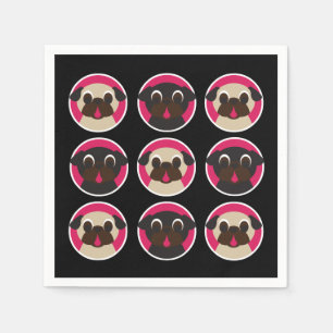 Black and Fawn Pug Heads Birthday Party Paper Napkins