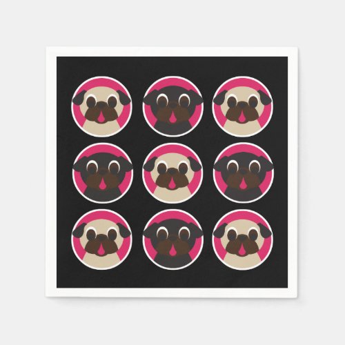 Black and Fawn Pug Heads Birthday Party Paper Napkins
