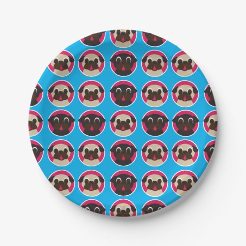 Black and Fawn Pug Heads in Circles Party Plates