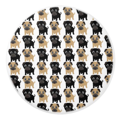 Black and Fawn Pugs Ceramic Knob