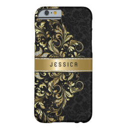 Black And Floral Faux Gold Glitter Lace Barely There iPhone 6 Case