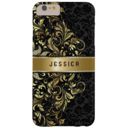 Black And Floral Faux Gold Glitter Lace Barely There iPhone 6 Plus Case