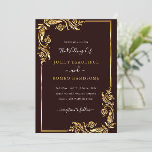 Black and Floral Gold Wedding Invitation Template
