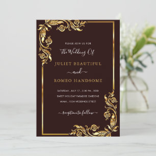 Black and Floral Gold Wedding Invitation Template