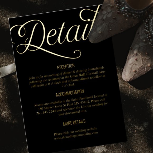 Black and Foil Minimal Wedding Details  Invitation (Creator Uploaded)