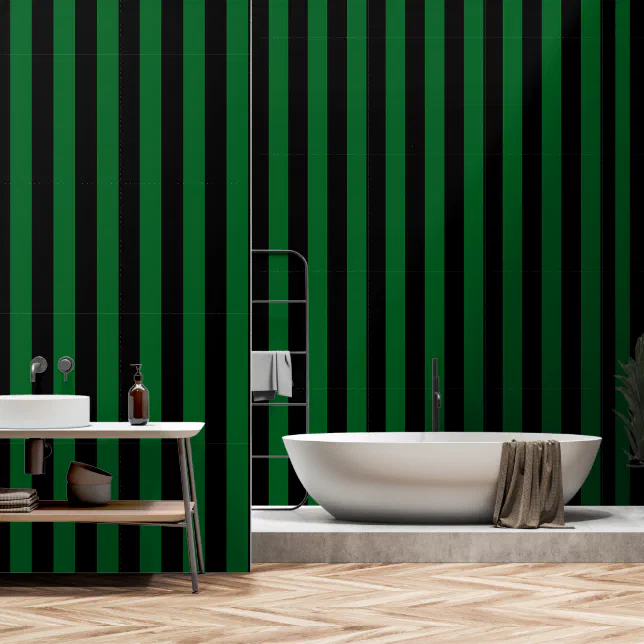 Black And Forest Green Ultra Wide 4 Inch Stripe Wallpaper | Zazzle