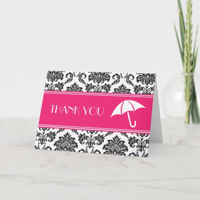 Black and Fuchsia Bridal Shower Thank You (Front)