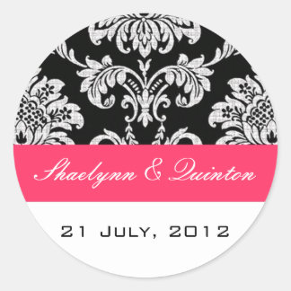 Black and Fuchsia Damask Wedding Sticker
