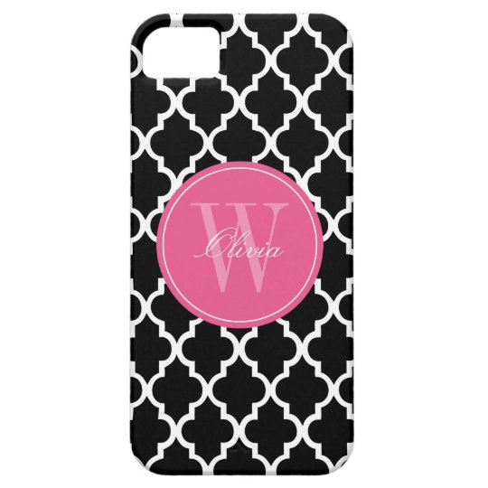 Black and Fuchsia Quatrefoil Monogram iPhone SE/5/5s Case