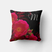 Black and Fuchsia Wild Rose Monogram Accent Pillow (Back)