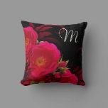 Black and Fuchsia Wild Rose Monogram Accent Pillow
