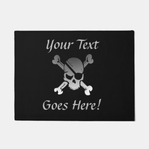 Black and Funky Skull with Custom Text Doormat