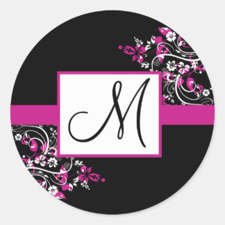 Black and Fuschia Monogram Wedding Stickers