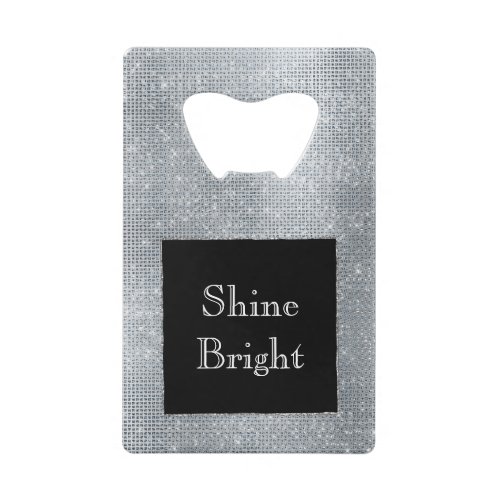 Black and Glam Silver Glitzy Sparkle Wedding  Credit Card Bottle Opener