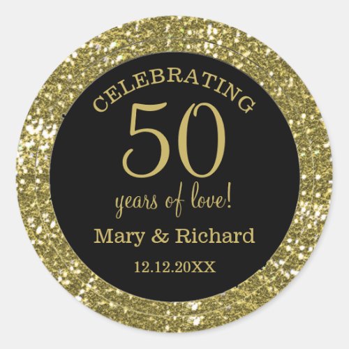 Black And Glitter Gold 50th Wedding Anniversary Classic Round Sticker
