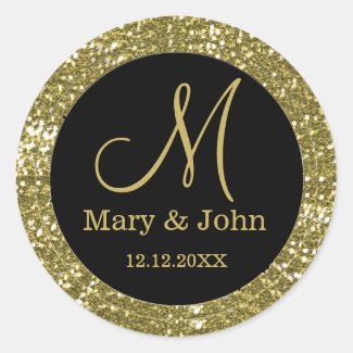 Black And Glitter Gold Wedding Monogram Seals