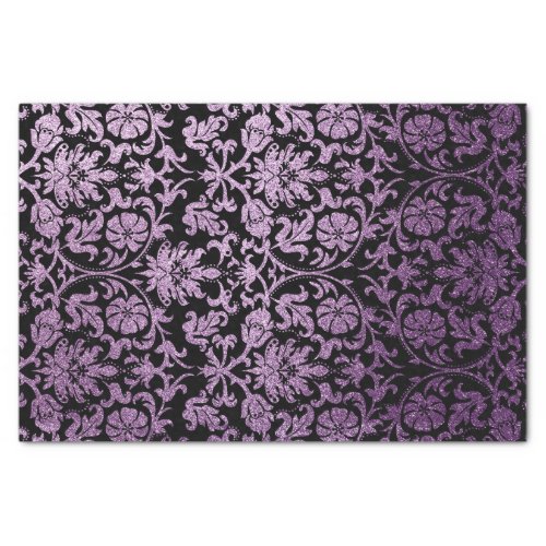 Black and Glitter Purple Floral Damask Tissue Paper