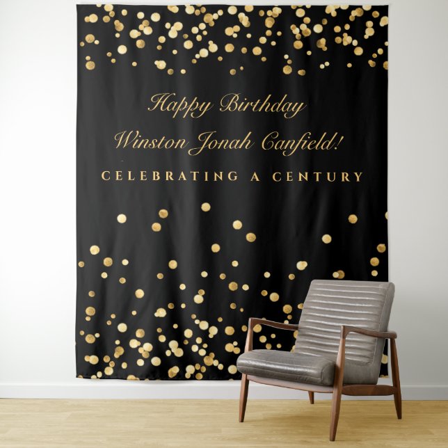 Black And Gold 100th Birthday Photobooth Backdrop (In Situ)