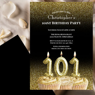 Black and Gold 101st Birthday Invitation For Him