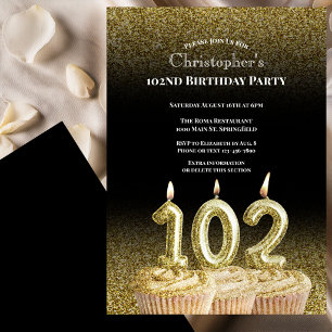 Black and Gold 102nd Birthday Invitation For Him
