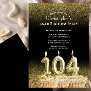 Black and Gold 104th Birthday Invitation For Him