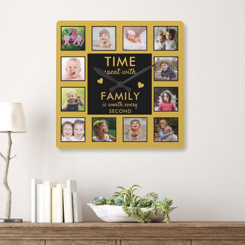 Black And Gold 12 Photo Collage Family Time Quote