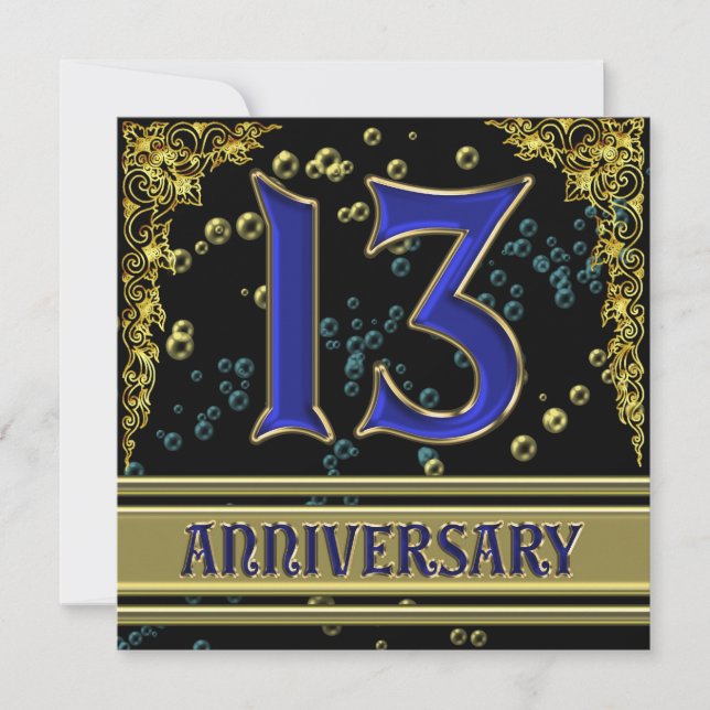 Black and Gold 13th Anniversary party Invitation (Front)