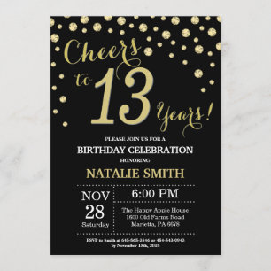 Black and Gold 13th Birthday Diamond Invitation