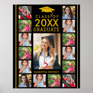 Black And Gold 17 Photo Collage 2026 Graduation Poster
