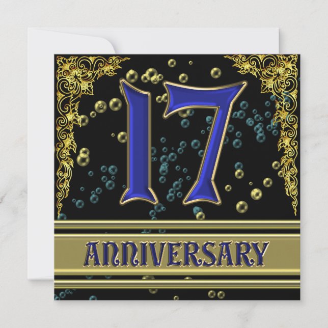 Black and Gold 17th Anniversary party Invitation (Front)