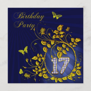 Black and Gold 17th Birthday party Invitation