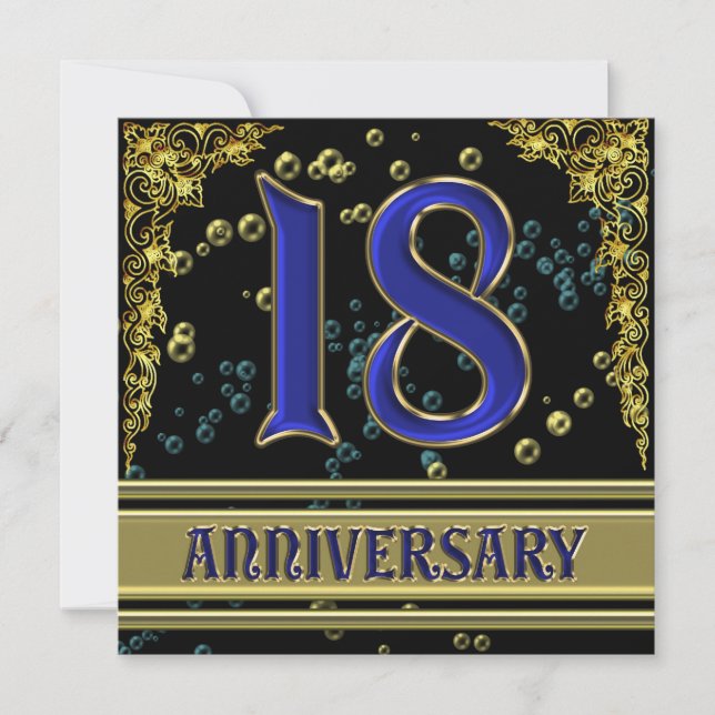 Black and Gold 18th Anniversary party Invitation (Front)