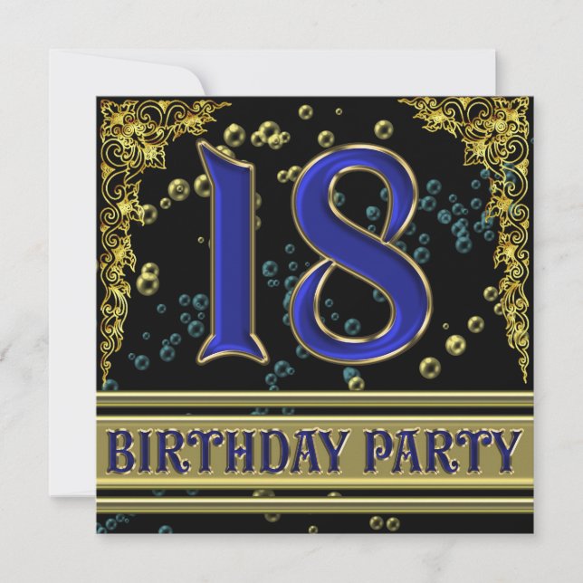 Black and Gold 18th Birthday party Invitation (Front)