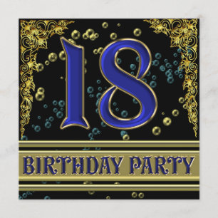 Black and Gold 18th Birthday party Invitation