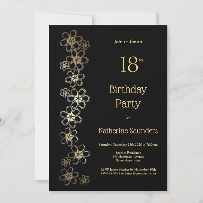 Black And Gold 18th Birthday Party Invitation Zazzle