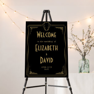 Black And Gold 1920s Art Deco Wedding Welcome Foam Board