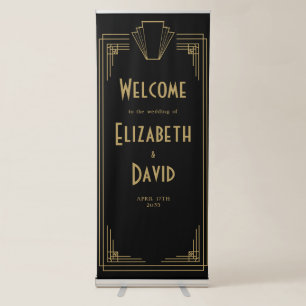 Black And Gold 1920s Art Deco Wedding Welcome Retractable Banner